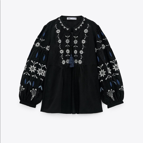 Zara EMBROIDERED COTTON OVERSHIRT - Picture 3 of 5